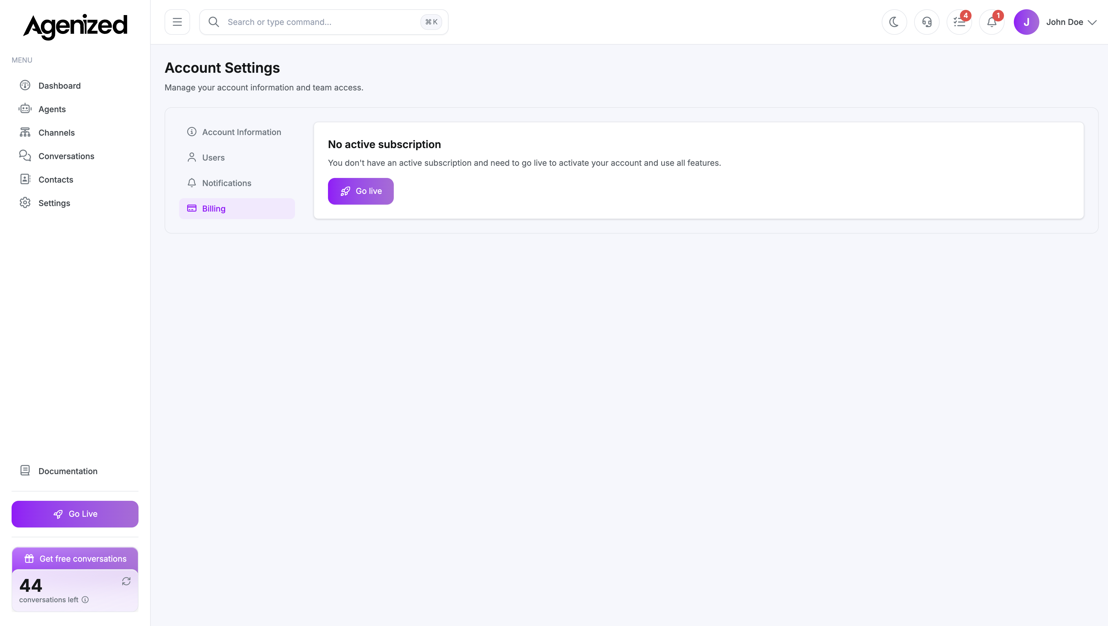 Account billing page