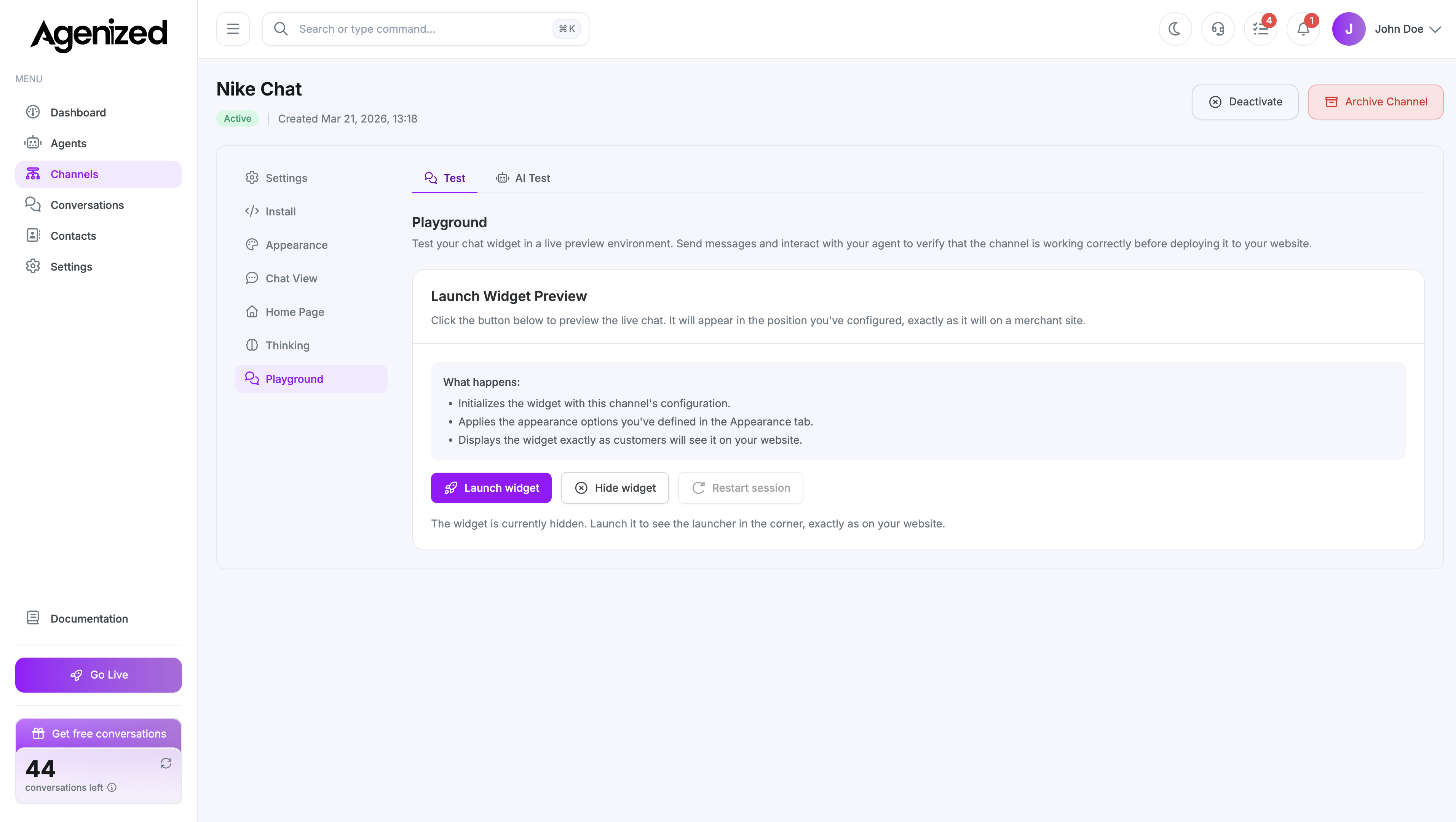 Chat Widget playground section