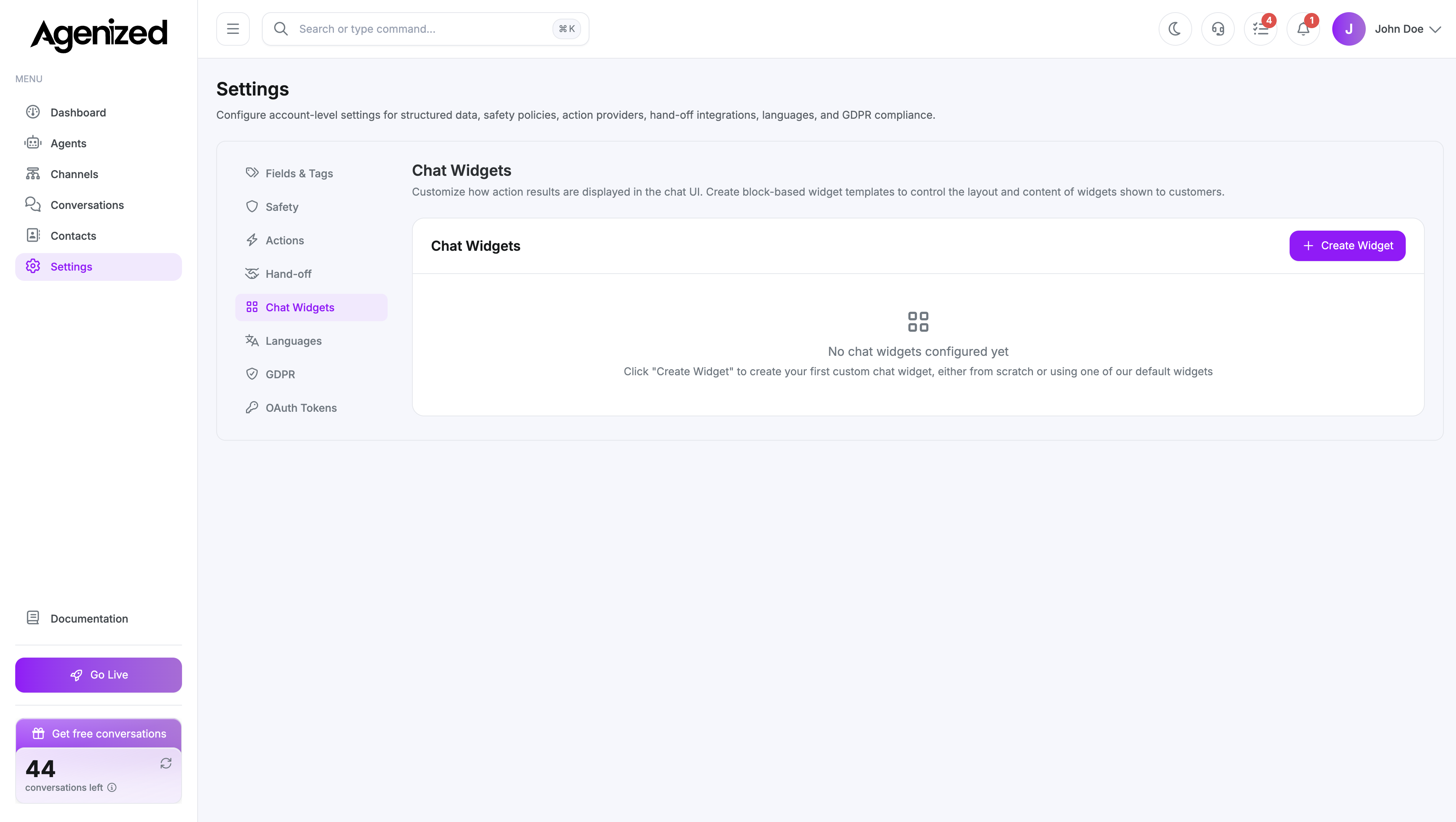 Settings Chat Blocks tab